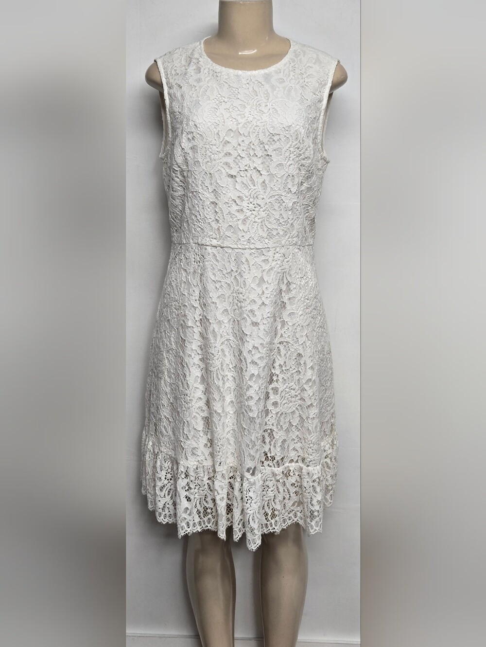 Draper James 10 Lace A Line Dress Willow White Sleeveless Ruffle Hem